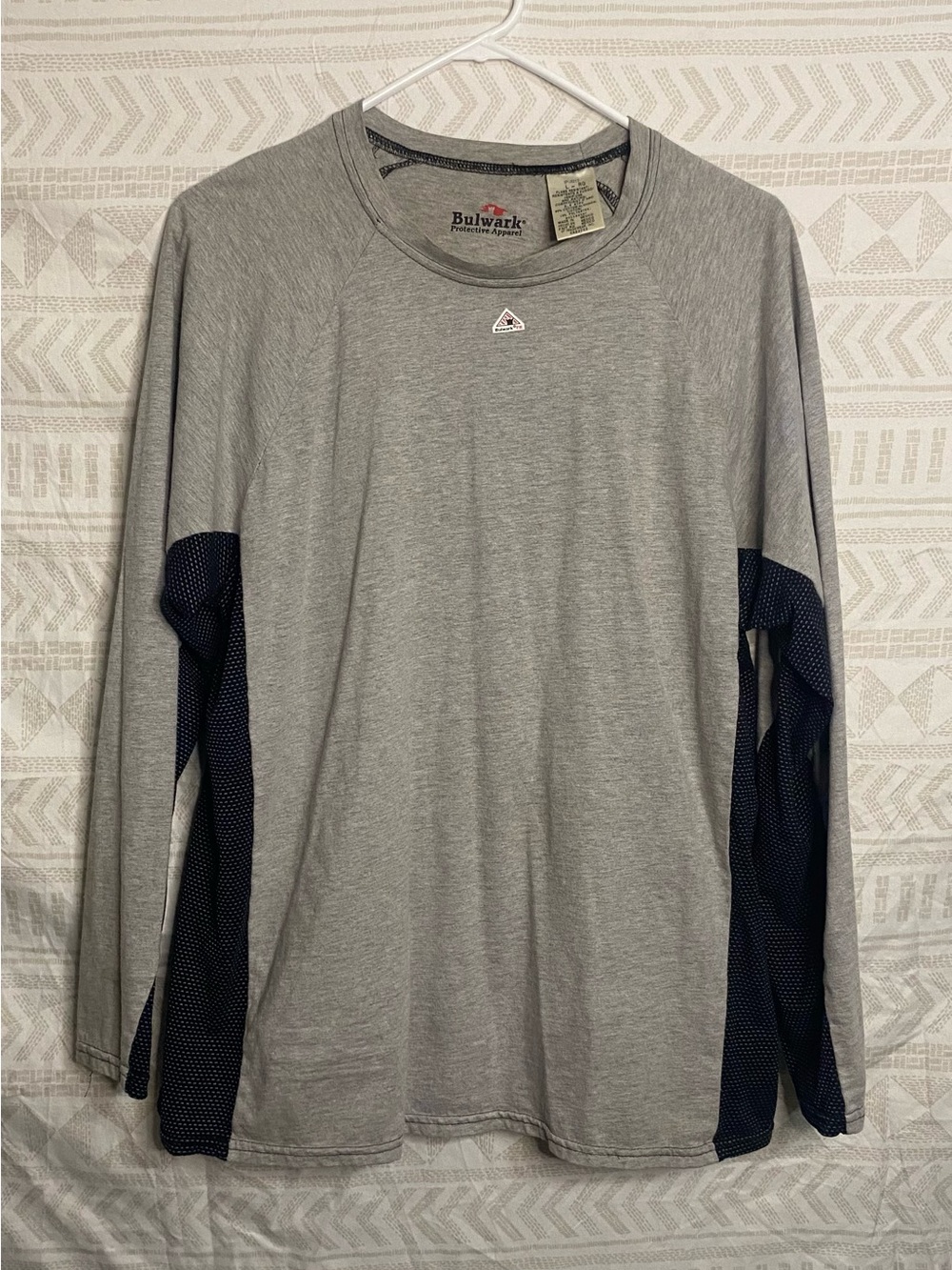 Men’s FR Long-Sleeve Gray Performance Shirt with Navy Panels